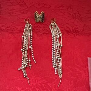 Elegant Gold and Silver EarCuffs and butterfly adjustable ring 6